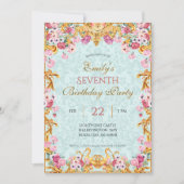 Blue Pastel Gold Zevende Barokke Rococo Verjaardag Kaart (Voorkant)