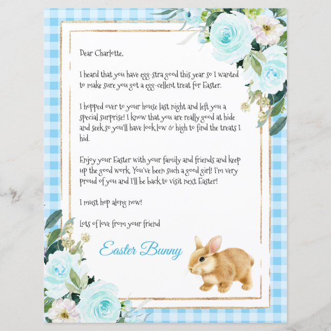 Blue Pastel Letter voor een jongen uit de paasbunn (Voorkant)