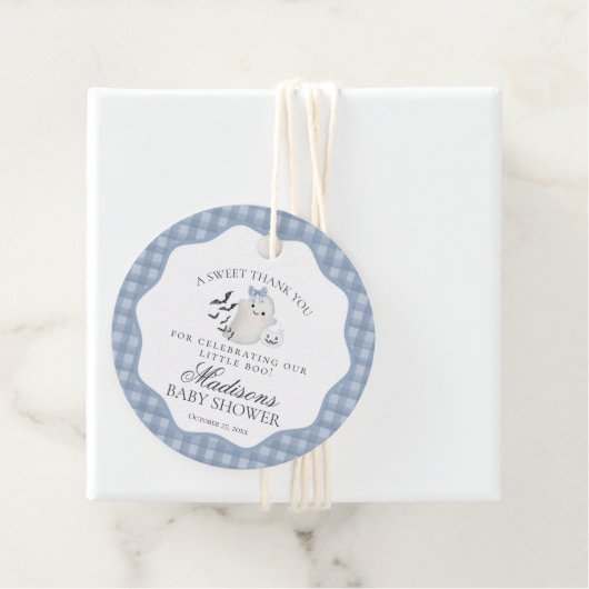 Blue Pastel Little Boo Ghost Baby shower Circle Bedankjes Labels (In situ)