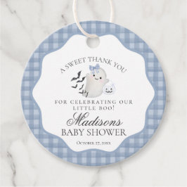 Blue Pastel Little Boo Ghost Baby shower Circle Bedankjes Labels