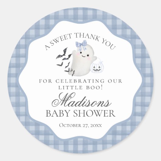 Blue Pastel Little Boo Ghost Baby Shower Favor Ronde Sticker (Voorkant)