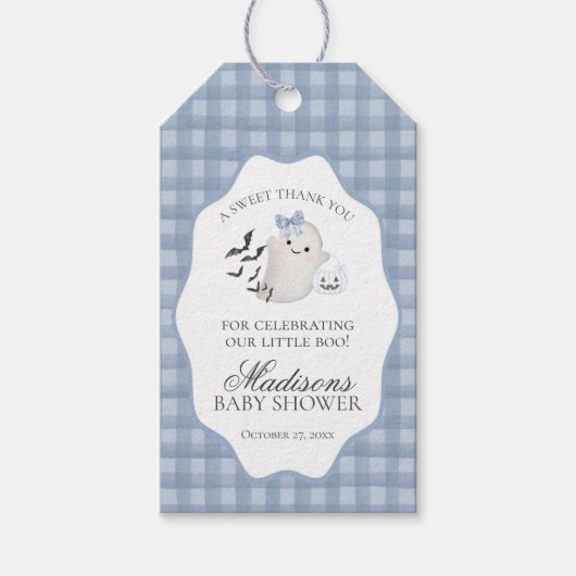 Blue Pastel Little Boo Ghost Baby shower Favoriete Cadeaulabel (Voorkant)