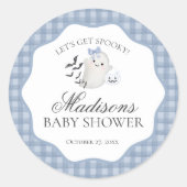Blue Pastel Little Boo Ghost Baby Shower Seal Ronde Sticker (Voorkant)