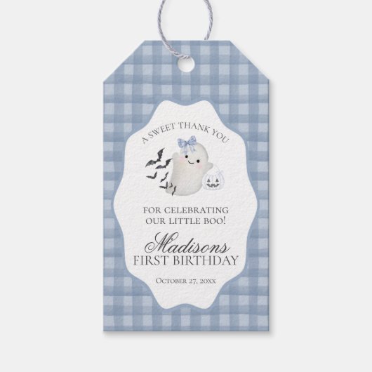 Blue Pastel Little Boo Ghost Birthday Party Favors Cadeaulabel (Voorkant)