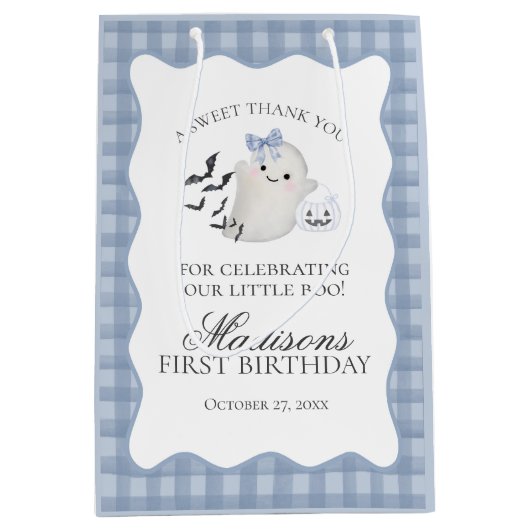 Blue Pastel Little Boo Ghost Birthday Party Favors Medium Cadeauzakje (Voorkant)