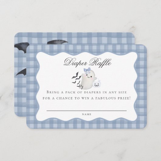 Blue Pastel Little Boo Ghost Diaper Raffle Insert Informatiekaartje (Voorkant / Achterkant)