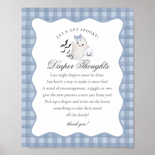 Blue Pastel Little Boo Ghost Diaper Thoughts Sign Poster (Voorkant)