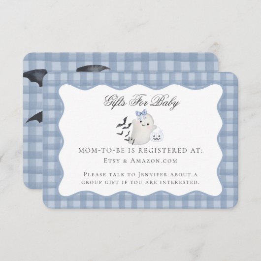 Blue Pastel Little Boo Ghost Registry Kaart Invoeg (Voorkant / Achterkant)