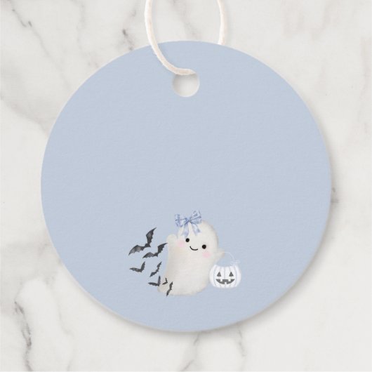 Blue Pastel Little Boo Ghost Verjaardag Party Circ Bedankjes Labels (Achterkant)