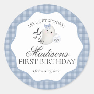 Blue Pastel Little Boo Ghost Verjaardagsfeest Zege Ronde Sticker