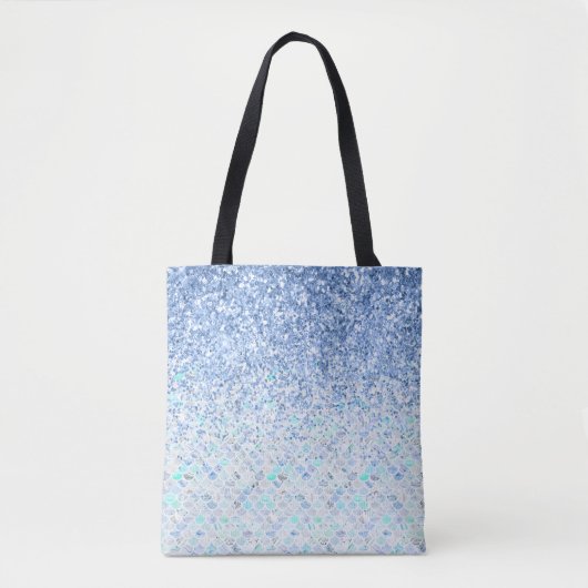 *~* Blue Pastel Marble Tiles Blauwgroen Glitter Tote Bag (Voorkant)