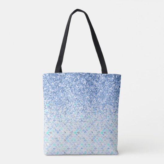 *~* Blue Pastel Marble Tiles Blauwgroen Glitter Tote Bag (Achterkant)