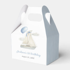 Blue Pastel Nautical Sail Boat 1e verjaardag Bedankdoosjes