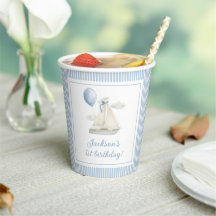 Blue Pastel Nautical Sail Boat 1e verjaardag