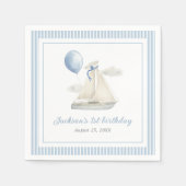 Blue Pastel Nautical Sail Boat 1e verjaardag Servet (Voorkant)