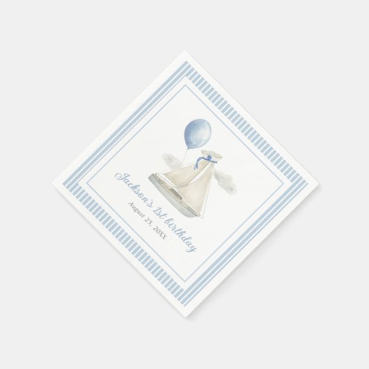 Blue Pastel Nautical Sail Boat 1e verjaardag Servet (Hoek)