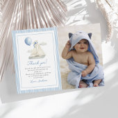 Blue Pastel Nautical Sail Boat 1st Birthday Foto Bedankkaart