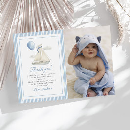 Blue Pastel Nautical Sail Boat 1st Birthday Foto Bedankkaart