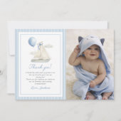 Blue Pastel Nautical Sail Boat 1st Birthday Foto Bedankkaart (Voorkant)