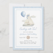 Blue Pastel Nautical Sail Boat 2e verjaardag Kaart (Voorkant)