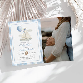 Blue Pastel Nautical Sail Boat Baby shower Foto Kaart
