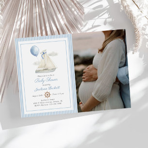 Blue Pastel Nautical Sail Boat Baby shower Foto Kaart