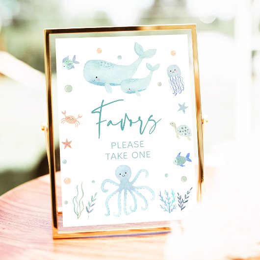 Blue Pastel Onder het Zee Baby shower Favors Sign Poster