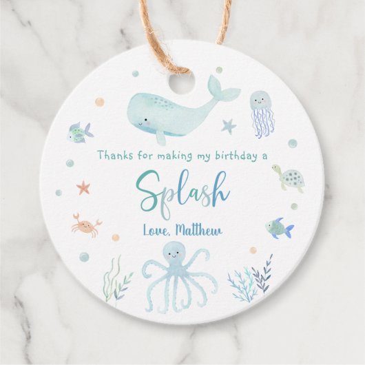 Blue Pastel Onder het Zee Verjaardag Bedankjes Labels (Voorkant)