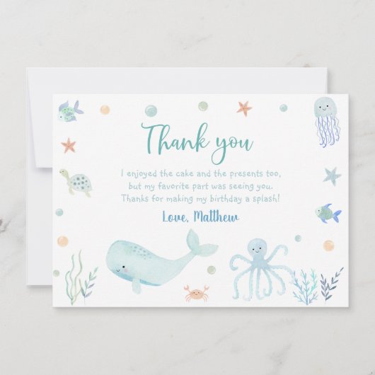 Blue Pastel Onder het Zee Verjaardag Bedankkaart (Voorkant)