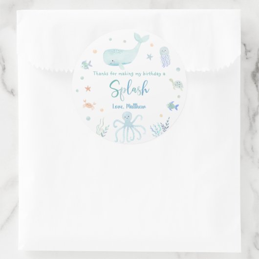 Blue Pastel Onder het Zee Verjaardag Dank u Ronde Sticker (Tas)