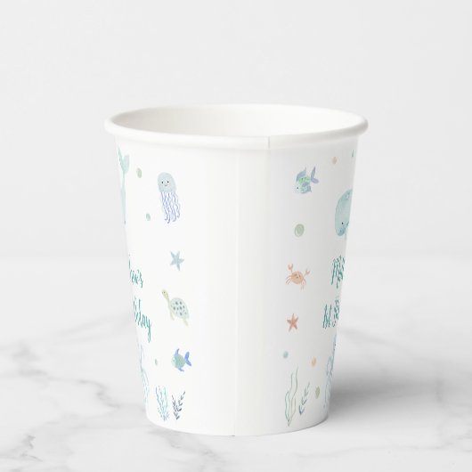 Blue Pastel Onder het Zee Verjaardag Papieren Bekers (Rechts)