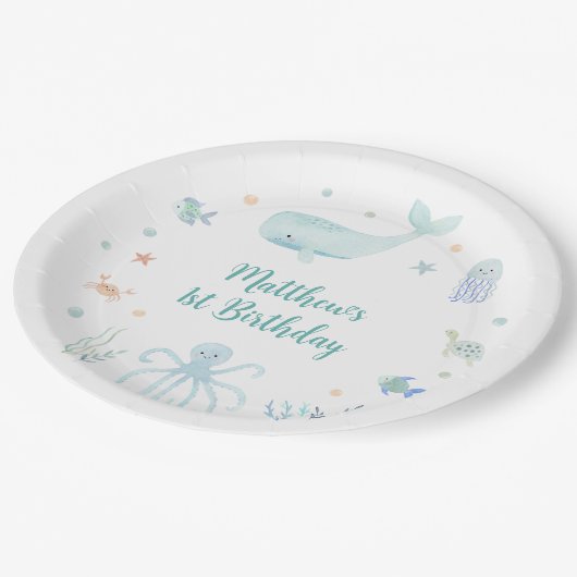 Blue Pastel Onder het Zee Verjaardag Papieren Bordje (Gekanteld)