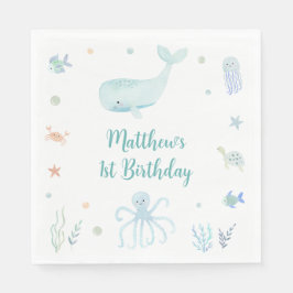 Blue Pastel Onder het Zee Verjaardag Servet