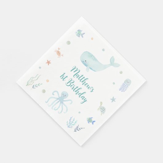 Blue Pastel Onder het Zee Verjaardag Servet (Hoek)