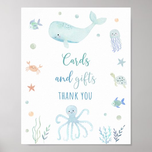 Blue Pastel Onder het Zee Verjaardagscadeau Teken Poster (Voorkant)