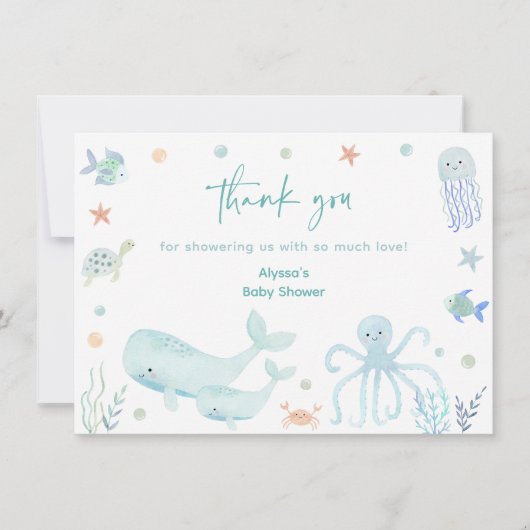 Blue Pastel Onder het Zeeen Baby shower Bedankkaart (Voorkant)