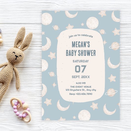 Blue Pastel Space Astronaut baby shower Kaart