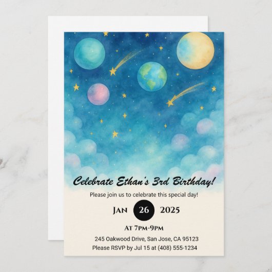 Blue Pastel Space Sky Birthday  Kaart (Voorkant / Achterkant)