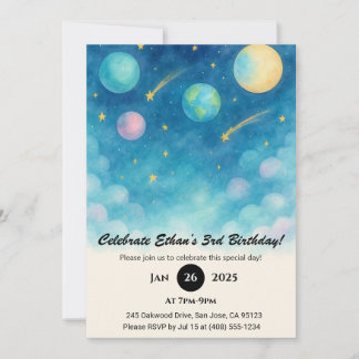 Blue Pastel Space Sky Birthday  Kaart