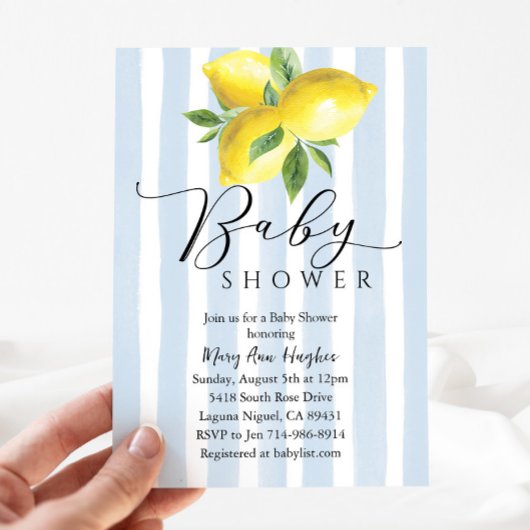 Blue Pastel Stripes Citroen Baby shower Kaart