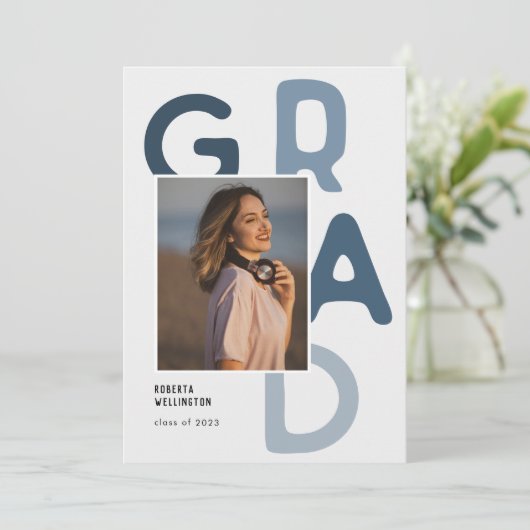 Blue Pastel Typography Photo 2023 Afstuderen Aankondiging (Staand voorkant)