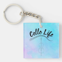 Blue Pastel Waterverf Cello Life Instrument Sleutelhanger