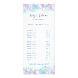 blue pastel waterverf glitter - prijslijst reclamekaart