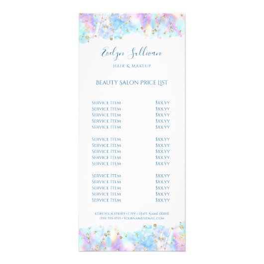 blue pastel waterverf glitter - prijslijst reclamekaart (Voorkant)