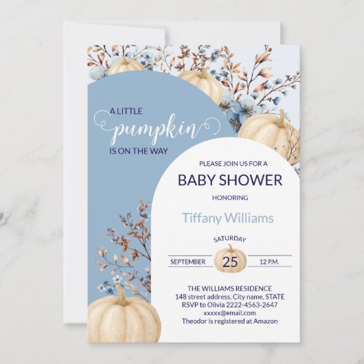 Blue Pastel Waterverf Pompoen herfst wilde bloemen Kaart (Voorkant)