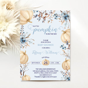 Blue Pastel Waterverf Pompoen herfst wilde bloemen Kaart