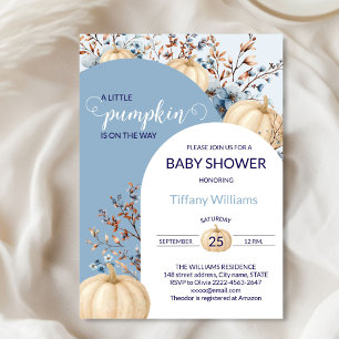 Blue Pastel Waterverf Pompoen herfst wilde bloemen Kaart
