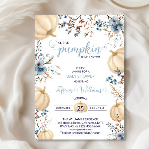 Blue Pastel Waterverf Pompoen herfst wilde bloemen Kaart