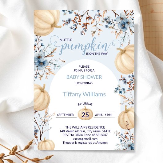 Blue Pastel Waterverf Pompoen herfst wilde bloemen Kaart