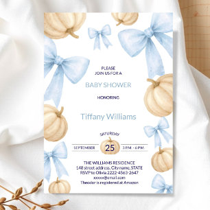 Blue Pastel Waterverf Pompoen strik lint Kaart